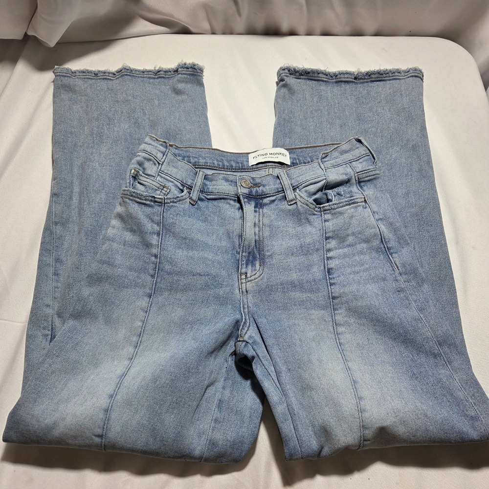 Flying Monkey High Rise Loose Wide Leg Jeans Light Wash Raw Hem Size 28